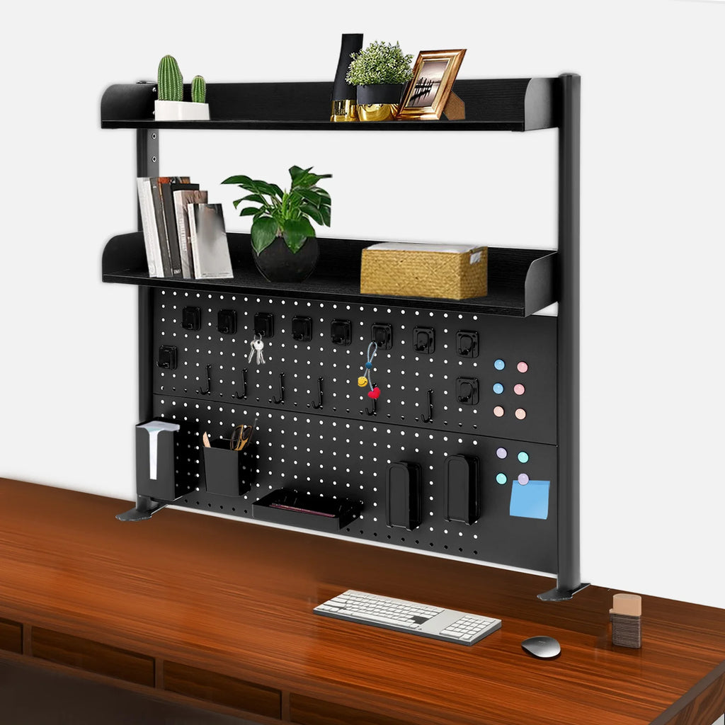 Clamp on Desk Shelf with Pegboard, Desk Extender Pegboard Workstation, Desktop Bookshelf Storage Shelves for Home Office Dorm