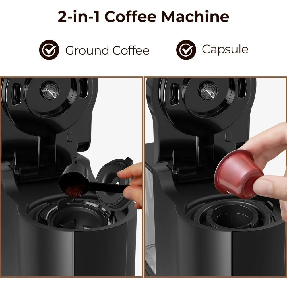 Single Serve Coffee Maker K Cup 2 in 1 Coffee Machine with Ground Coffee & Pods Coffee, 6 to 14 Oz Brew Sizes,Mini One Cup Drip