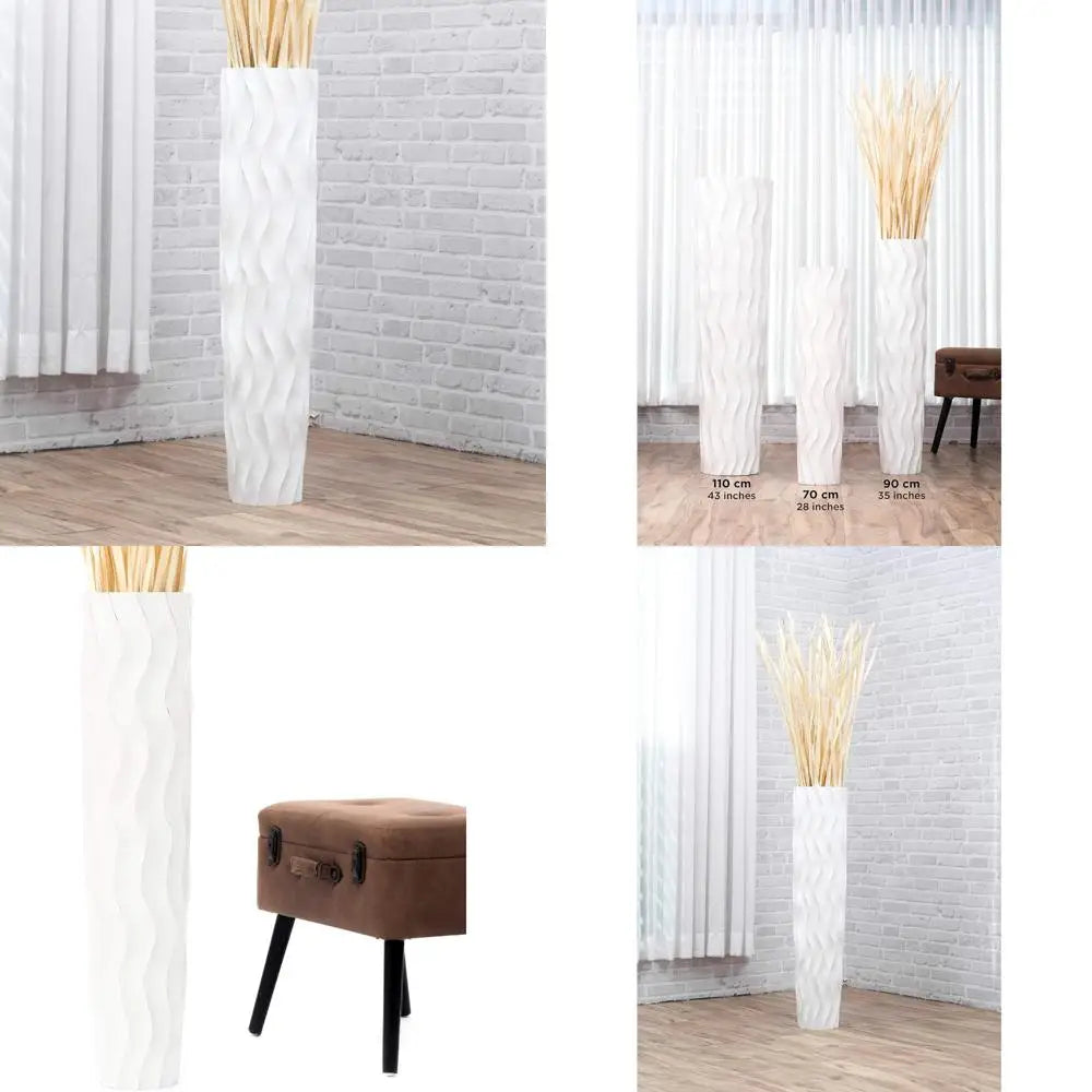 Rustic Wooden Floor Vase - 36 Tall Decorative Plant Holder for Artificial Flowers and Pampas Grass