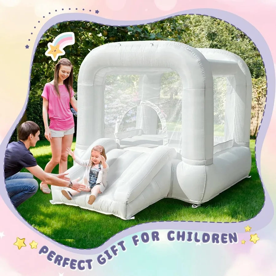Bounce HouseWhite Bounce House with Slide Bouncy Castle for 36 8.33ft L x 5.4ft W x 6.17ft H Indoor Outdoor Castle Theme