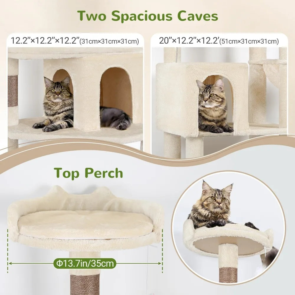 Heavy Duty Cat Trees for Large Cats, Sturdy 72in Maine Coon Cat Tree for Large 20 lbs+ Heavy DutyTower for Ad