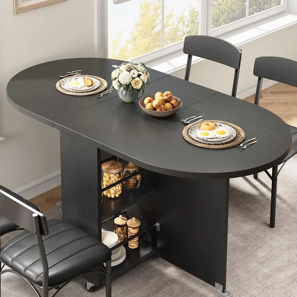 Space-Saving Foldable Dining Table for 4 with Storage Drawer and Shelf, Drop Leaf Design for Small Kitchen Spaces