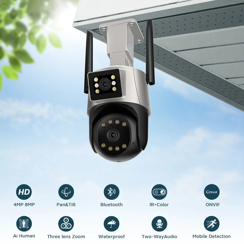 Security Protection Waterproof Security Video CCTV  Surveillance Camera 8MP 4K Wifi IP Camera Dual Lens  IP Camera ICSEE APP VMS