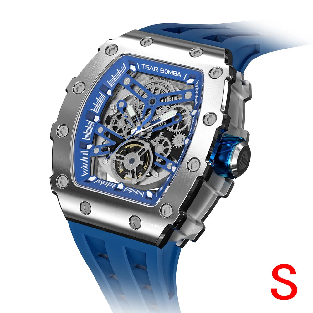 TSAR BOMBA Top Brand Mens Automatic Watches Skeleton Mechanical Clock Waterproof Luxury Fashion WristWatch for Men Carbon Fiber
