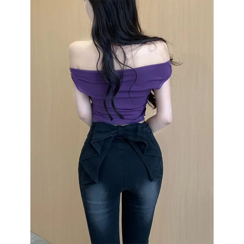 Three-dimensional butterfly jeans with a sense of design, female 2025 summer high waist and slim hip bell bottoms (small)