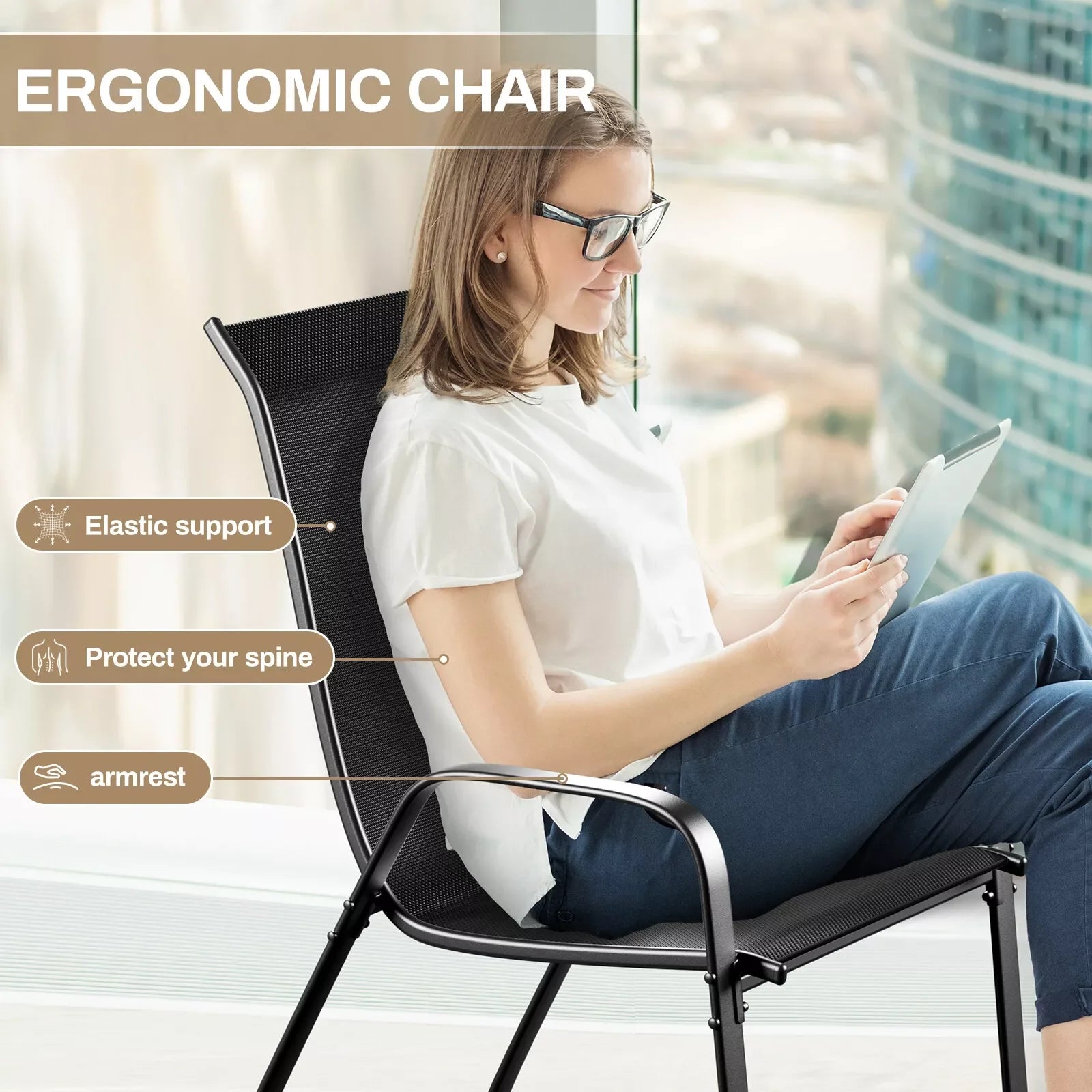 Patio Dining Set 5 Pieces, All Weather Outdoor Furniture W/ 30"x30" Table and 4 Stackable Textilene Chairs, Metal Table & Chairs