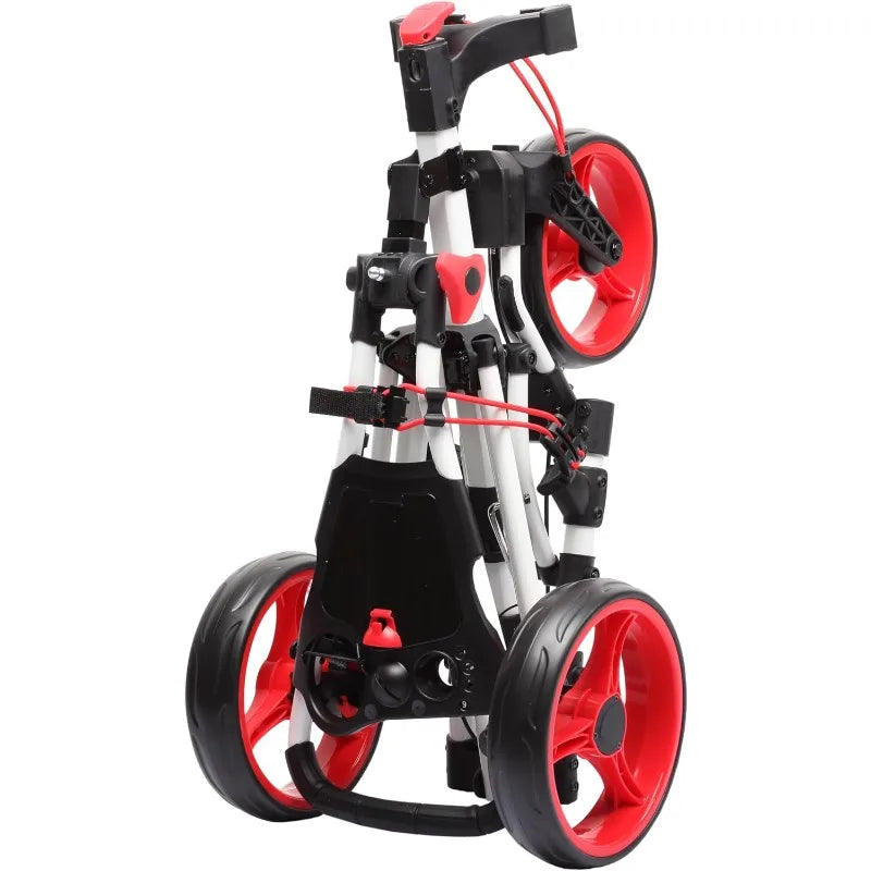 Golf Push Cart 3 Wheel with 360 Rotating Front Wheel, One Second to Open & Close, Lightweight Folding Golf Pull Cart with Foot B