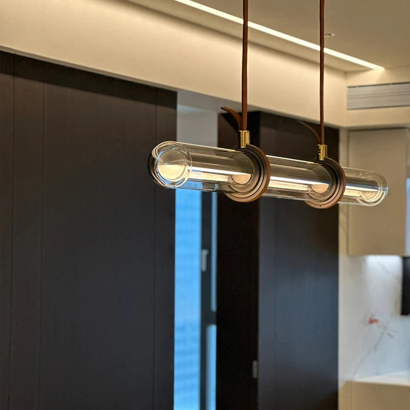 Modern Minimalist Leather Glass Designer Luxury Long Pendant Light Led For Dining Room Bar Kitchen Home Decor Lamparas Lustres