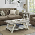 Contemporary 3-Piece Weathered Gray and Beige Wood Shelf Coffee Table Set