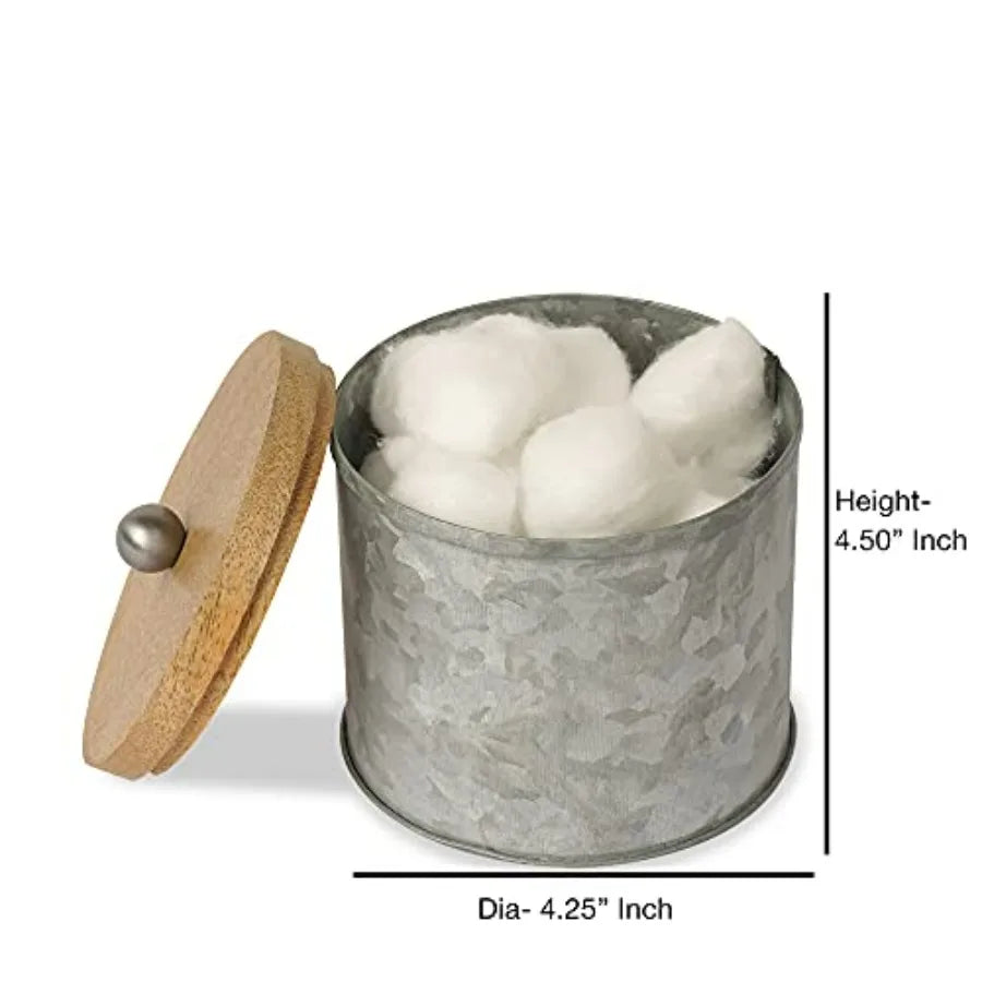 Bath Accessory Set in Galvanized Steel and Wood with Confetti Design Set of 7 : Includes Q-tip Jar Soap Dish Toothbrush Holder