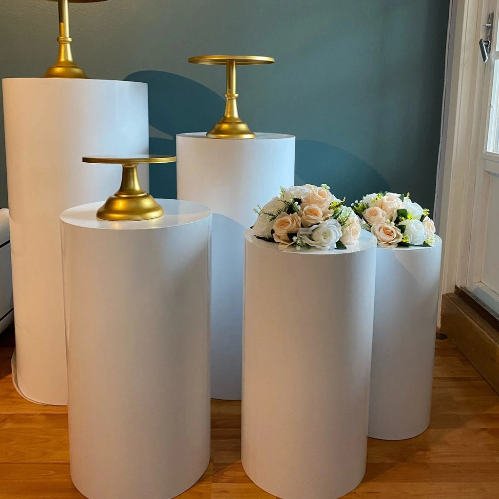US Delivery 3/5pcs White Cylinder Table Pedestal Stand Decor Cake Plinths Pillars Backdrop for Party Wedding Decorations Holiday