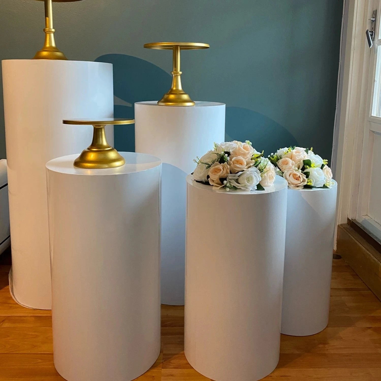 US Delivery 3/5pcs White Cylinder Table Pedestal Stand Decor Cake Plinths Pillars Backdrop for Party Wedding Decorations Holiday