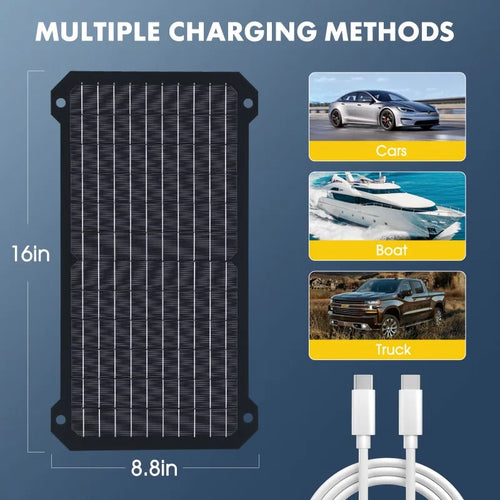 30W All Black Solar Panel Charger Voltage Current Display USB +Type C Interface Output High Efficiency Patent for Mobile Phone