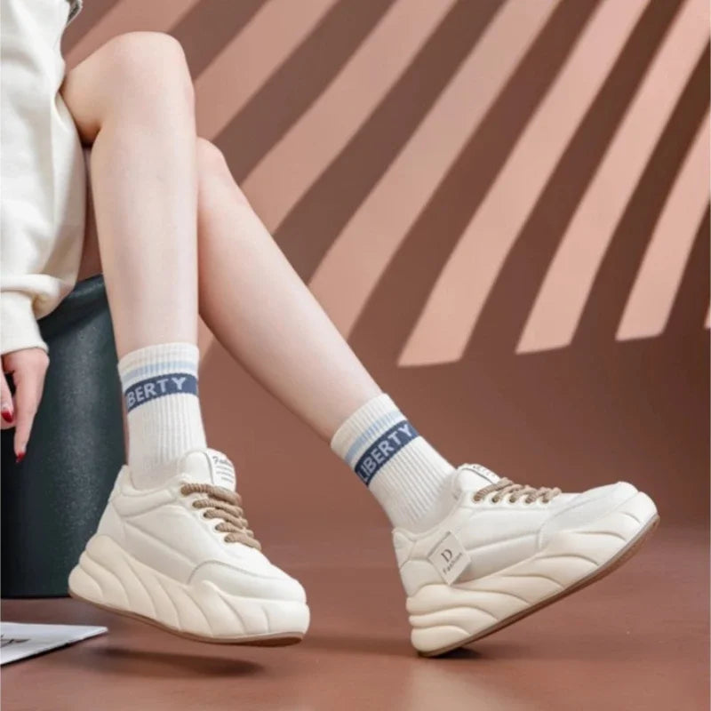 CICIYANG 6.5cm Platform sneakers for women 2025 spring new large size female casual sports board shoes lace-up little white shoe