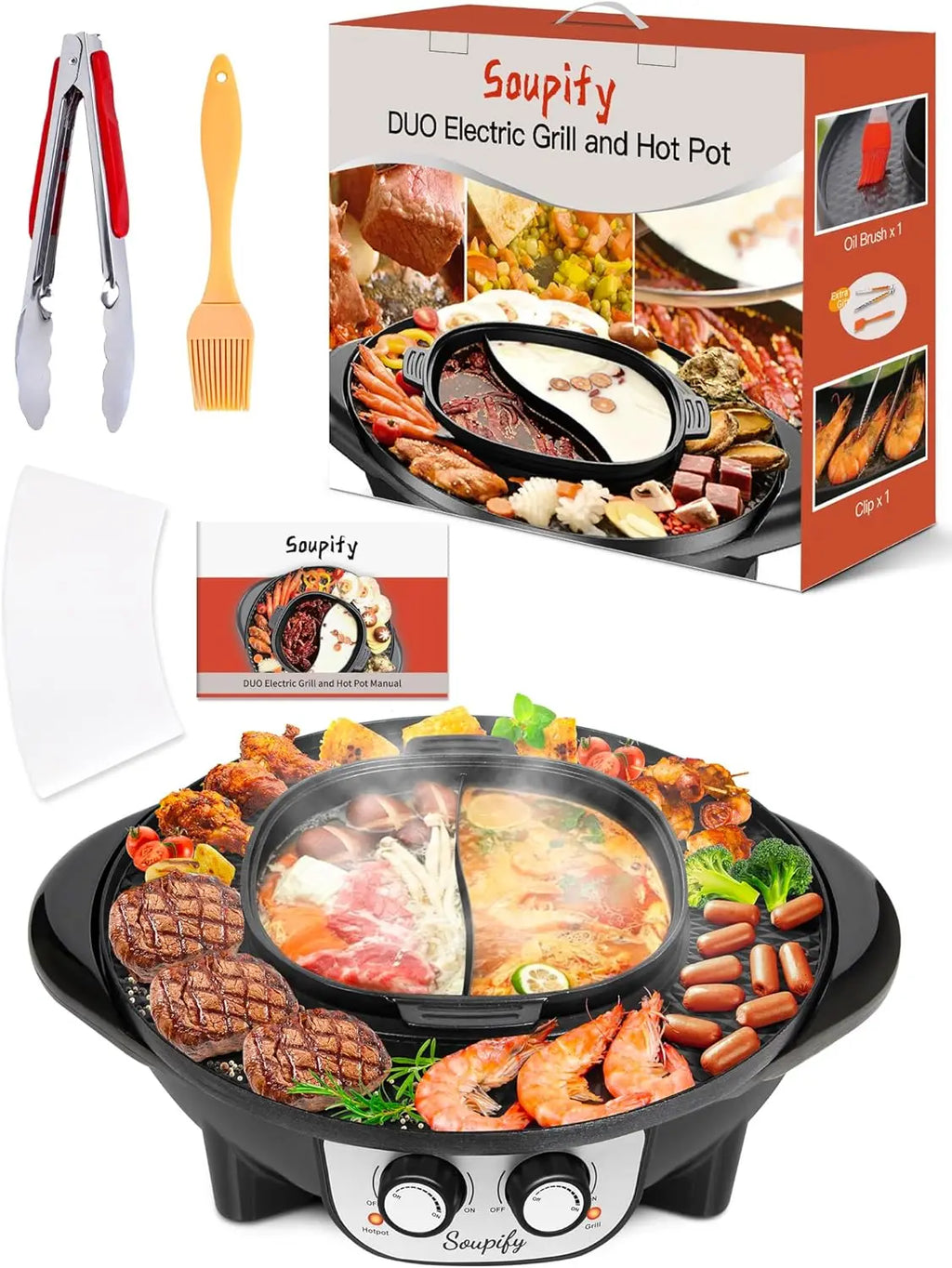 2-in-1 Electric Hot Pot and Grill with Dual Temperature Control, Non-Stick Pan for Family Gatherings