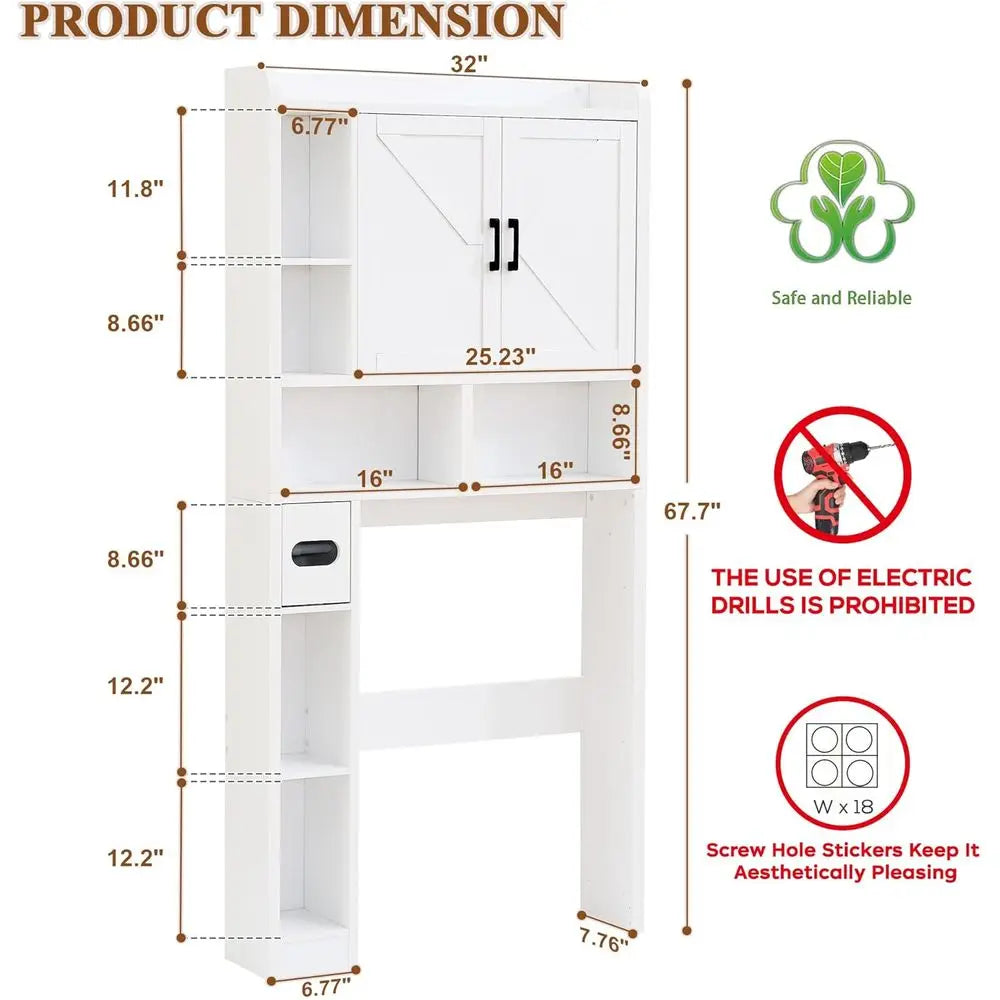 32 Inches Width Farmhouse Storage Cabinet Over Toilet with 2 Barn Door, Toilet Paper Holder Stand, Toilet Rack for Bathroom, Lau