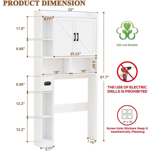 32 Inches Width Farmhouse Storage Cabinet Over Toilet with 2 Barn Door, Toilet Paper Holder Stand, Toilet Rack for Bathroom, Lau