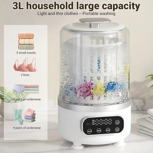 3L Portable Washing Machine, 3-in-1 Washer-Dryer Combo, Mini Underwear-Specific Washer, 3000mAh Laundry Machine for Apartments,