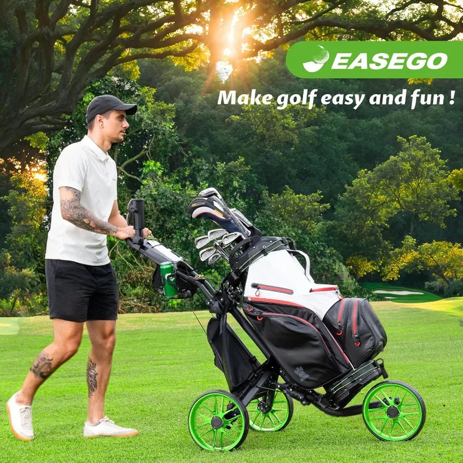 Golf Push Cart 3 Wheel : Golf Bag Cart Foldable with Phone Holder/Cup/Umbrella Holder Compact Golf Pull Carts Quick Fold Golf C