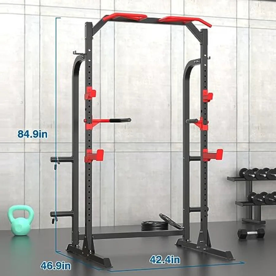 MultiFunctional Power Cage Squat Rack with Pull Up Bar JHooks Dip Handles and Weight Plate Storage for Home Gym and Fitness Tra