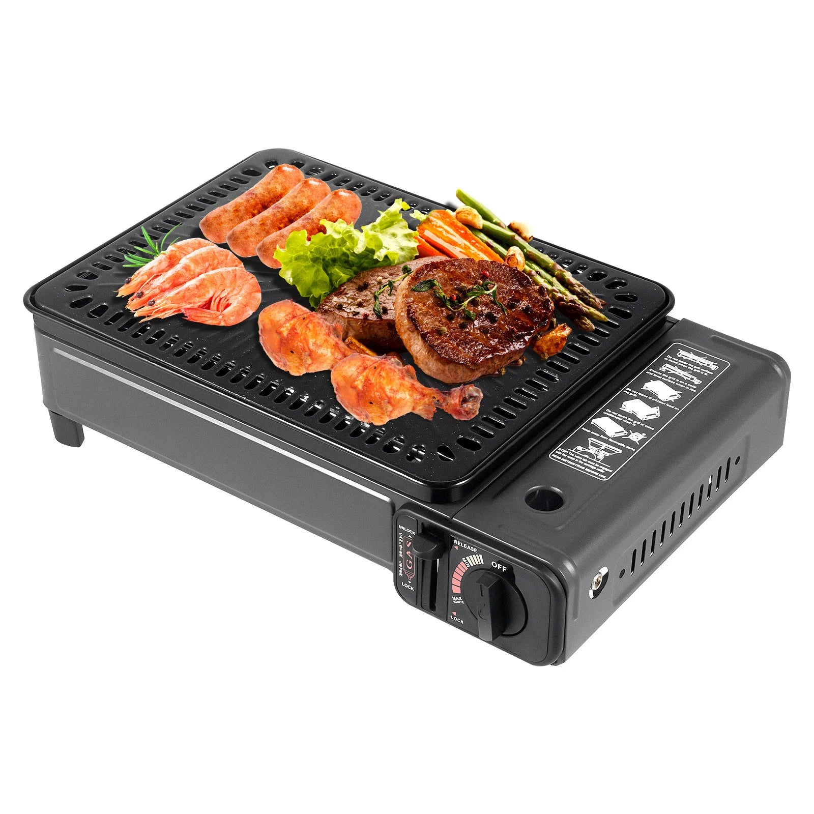 Butane Grill Stove With Grilling Net Portable 1 Burner Gas Stove 0.25-0.3MPa for Outdoor Camping RV Emergency Cooking