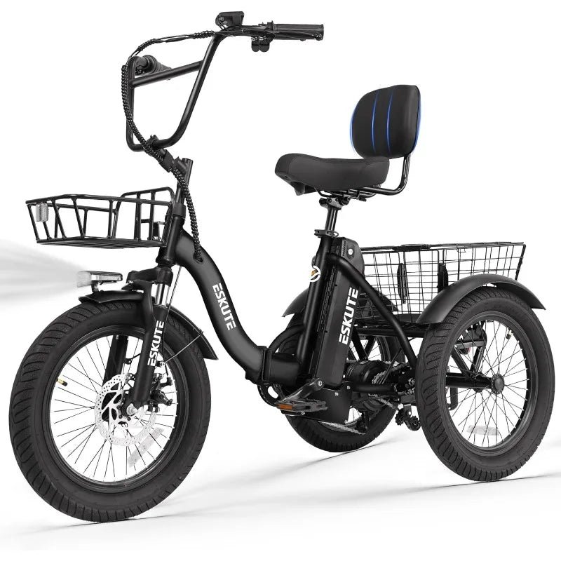 E Trike Electric Bike, Peak 1200W Brushless Motor Folding Trike 18X3.0 Fat Tire Ebike, 499Wh Removable Battery, Step-Thru
