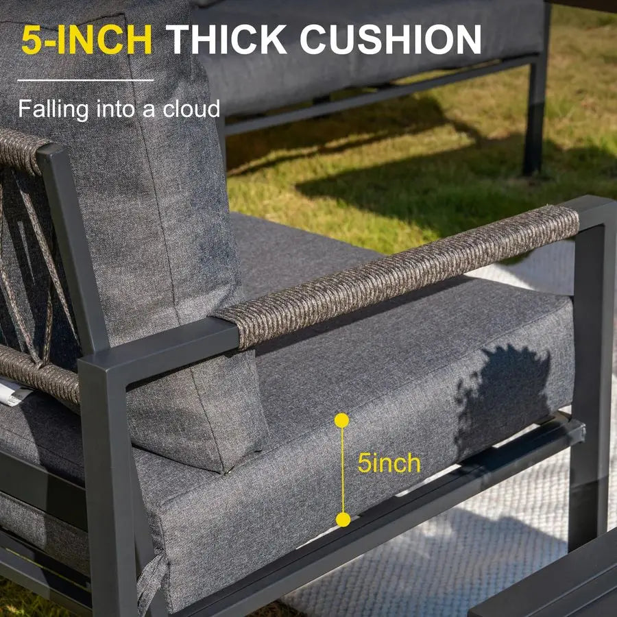 3 Pieces Patio Set Outdoor Metal Furniture Sets with 2 Armchairs and Side Table, Outdoor Single Sofa Set for Garden, Backyard,