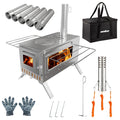 Portable Wood Burning Stove Stainless Steel Outdoor Cooking Heater Log Burner with 7 Chimney Pipes