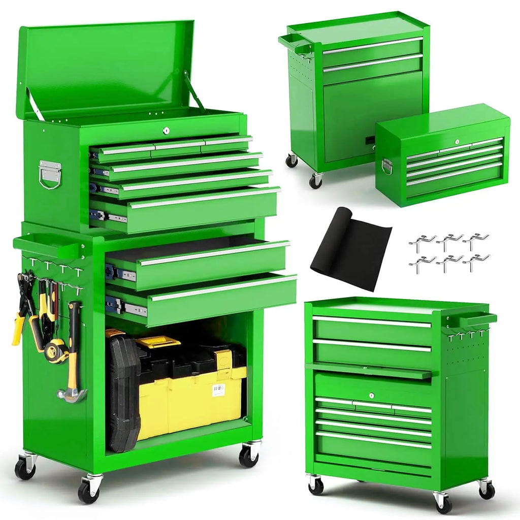 Tool Chest, 8-Drawer Rolling Tool Storage Cabinet with Wheels, Detachable Top Tool Box, and Locking Mechanism,, Customized