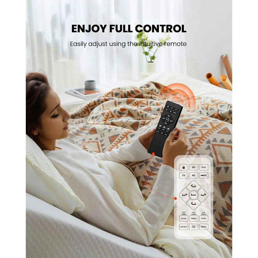 Queen Adjustable Bed Frame with Massage, Head & Foot Incline, Wireless Remote, 4 Built-in USB Ports, LED Night Light,Customized