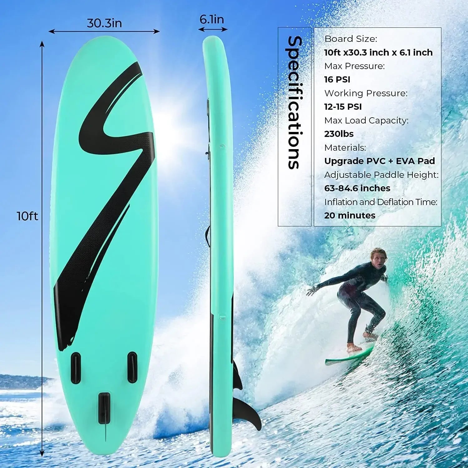 Streakboard® 10/11ft Inflatable Stand Up Paddle Board  Non-Slip Deck W/ Complete Kit 6'' Thick Sub Board Paddle Surf Hinchable
