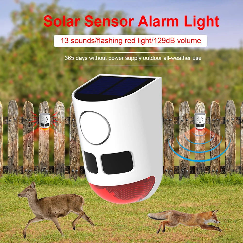 Solar Outdoor Motion Sensor Alarm with Flashing Light To Deter Raccoon Deer Skunk Bear Coyote for Yard Farm Garden