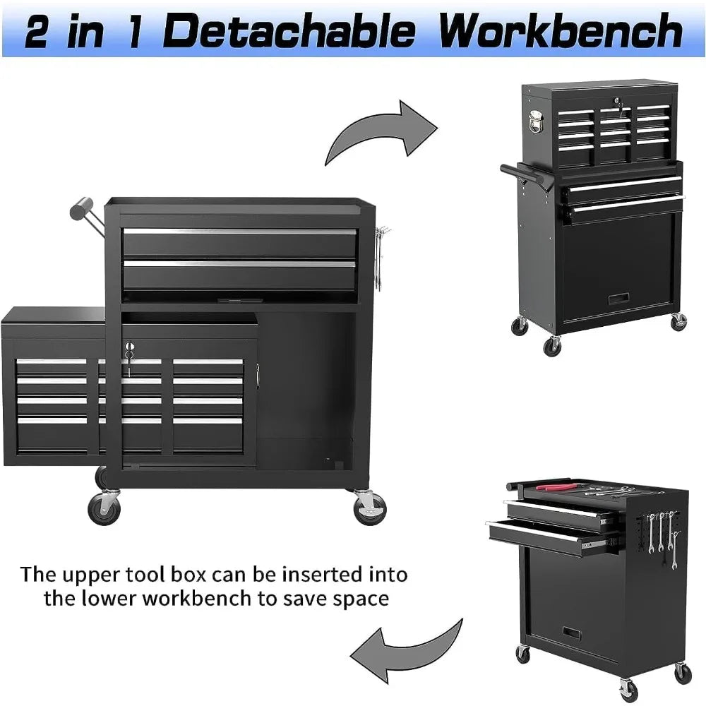 Customized.8 Drawer Rolling Tool Chest, High Capacity Tool Box with Lockable Wheels and Drawers, 2 in 1 Portable Toolbox Organiz