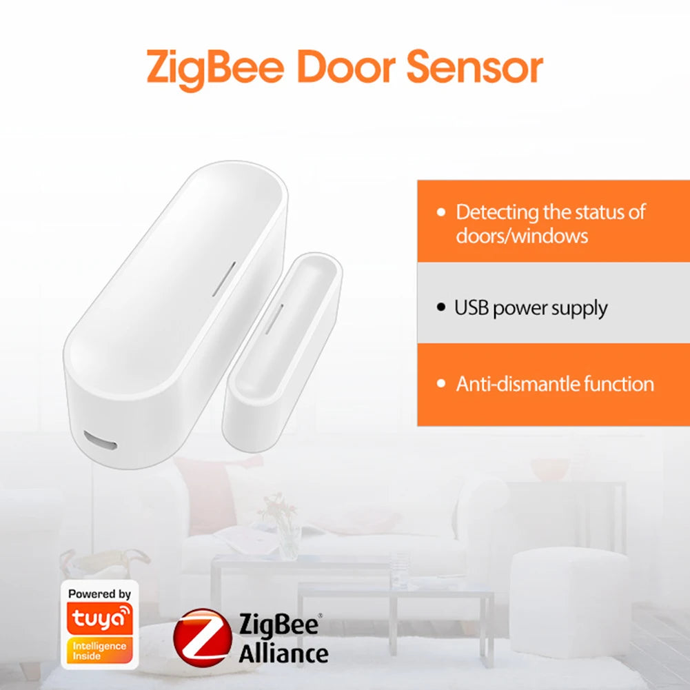 Tuya APP Garage Door Detector USB Powered ZigBee Window Door Gate Sensor Detector 2.4GHz Wireless Door Detectors for Home Office