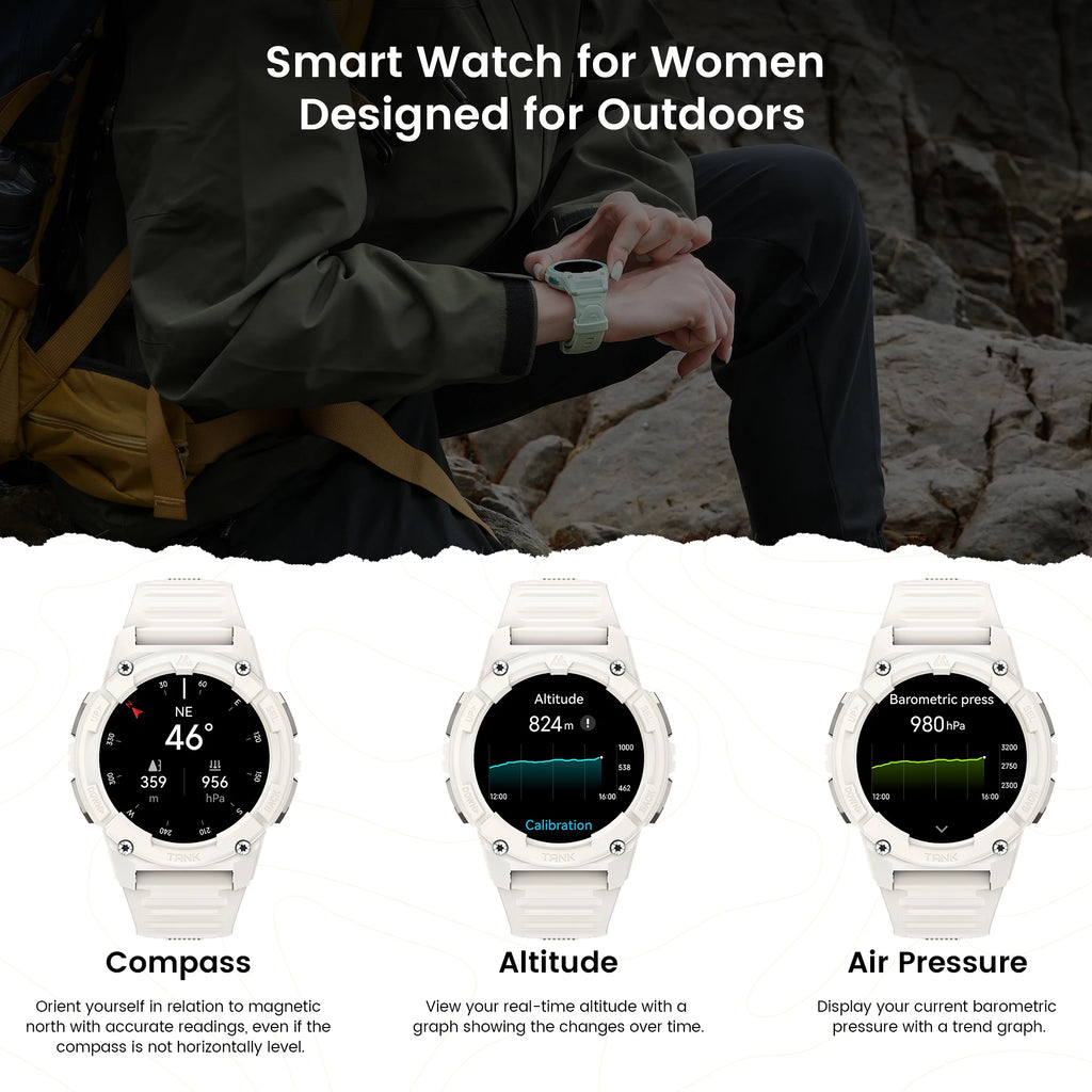 KOSPET TANK S2 GPS Smart Watches For Women Altimeter Barometer Compass Bluetooth Call AMOLED IP69K Waterproof Digital Smartwatch