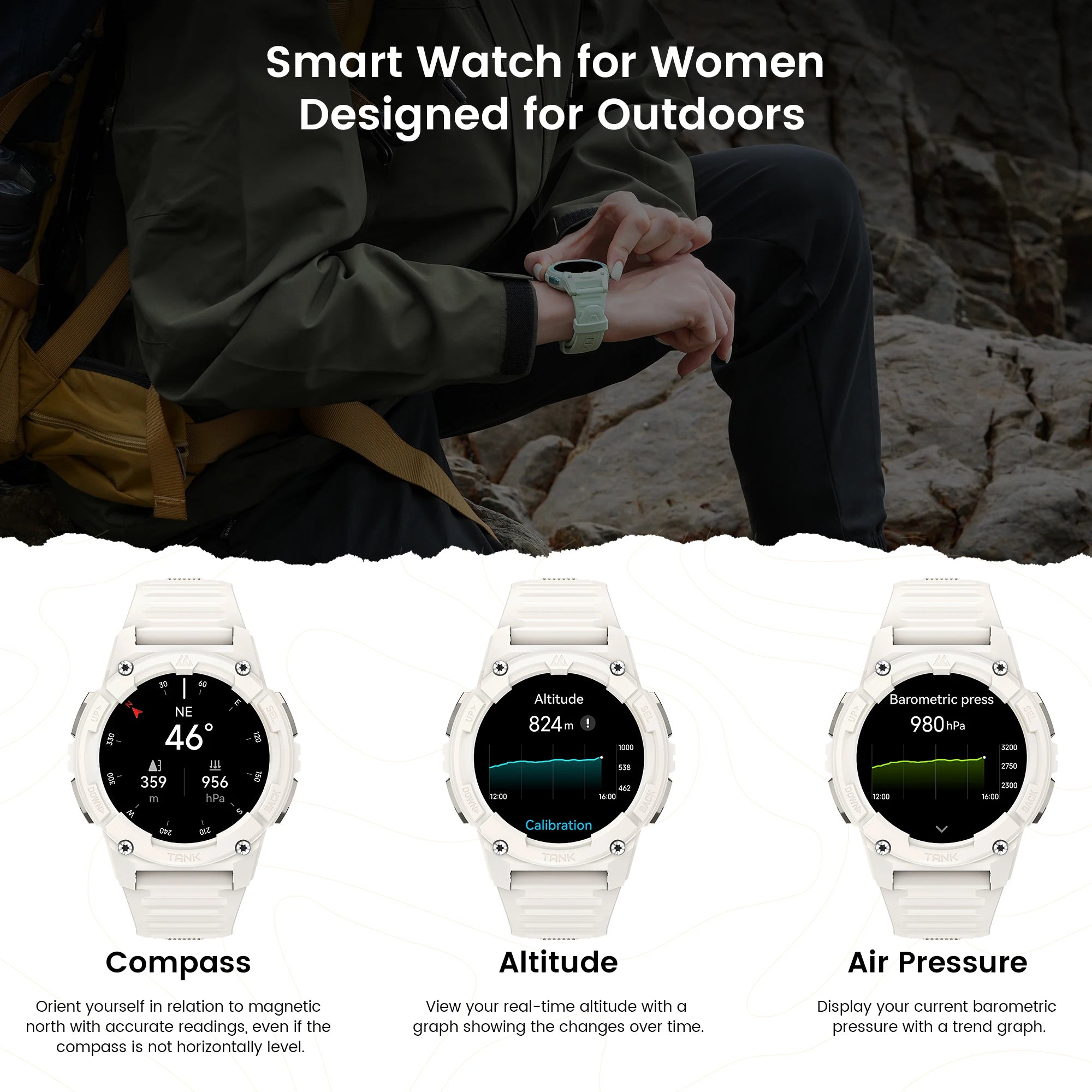 KOSPET TANK S2 GPS Smart Watches For Women Altimeter Barometer Compass Bluetooth Call AMOLED IP69K Waterproof Digital Smartwatch