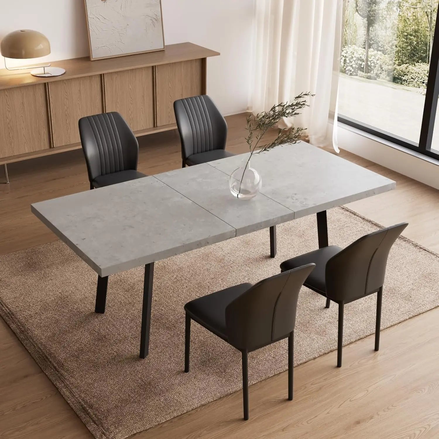 47.2"- 62.9" Extendable Dining Table Set for 6, Modern Kitchen Table with 6 PU Leather Chairs, Thickened Expandable, Customized