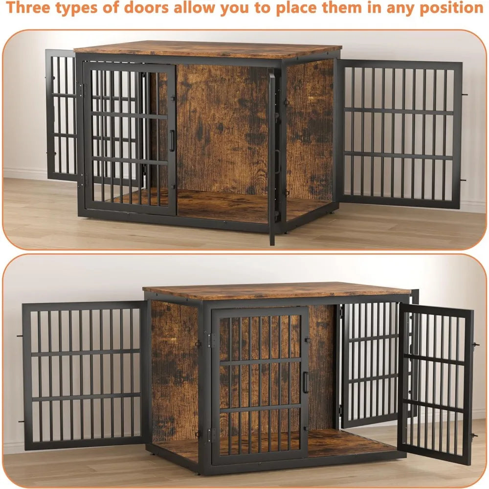 Heavy-Duty Large Dog Crate - 43.3 Indoor Metal Kennel, Indestructible for Big Dogs, Double Door Furniture