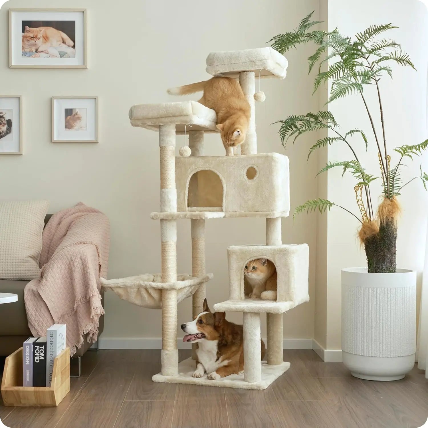 Cat Tree,73.6 inch Tall Cat Climbing Tower for Large Cat Indoor with 2 Large Condos,2 Widened Perches, Sisal Covered Scratching
