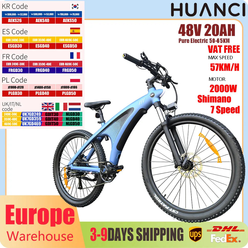 HX Q5 2000W Ebike Adult Electric Mountain Bicycle 27.5 inch Electric Bike 57km/h Removable battery Moped E Bikes Road Bike