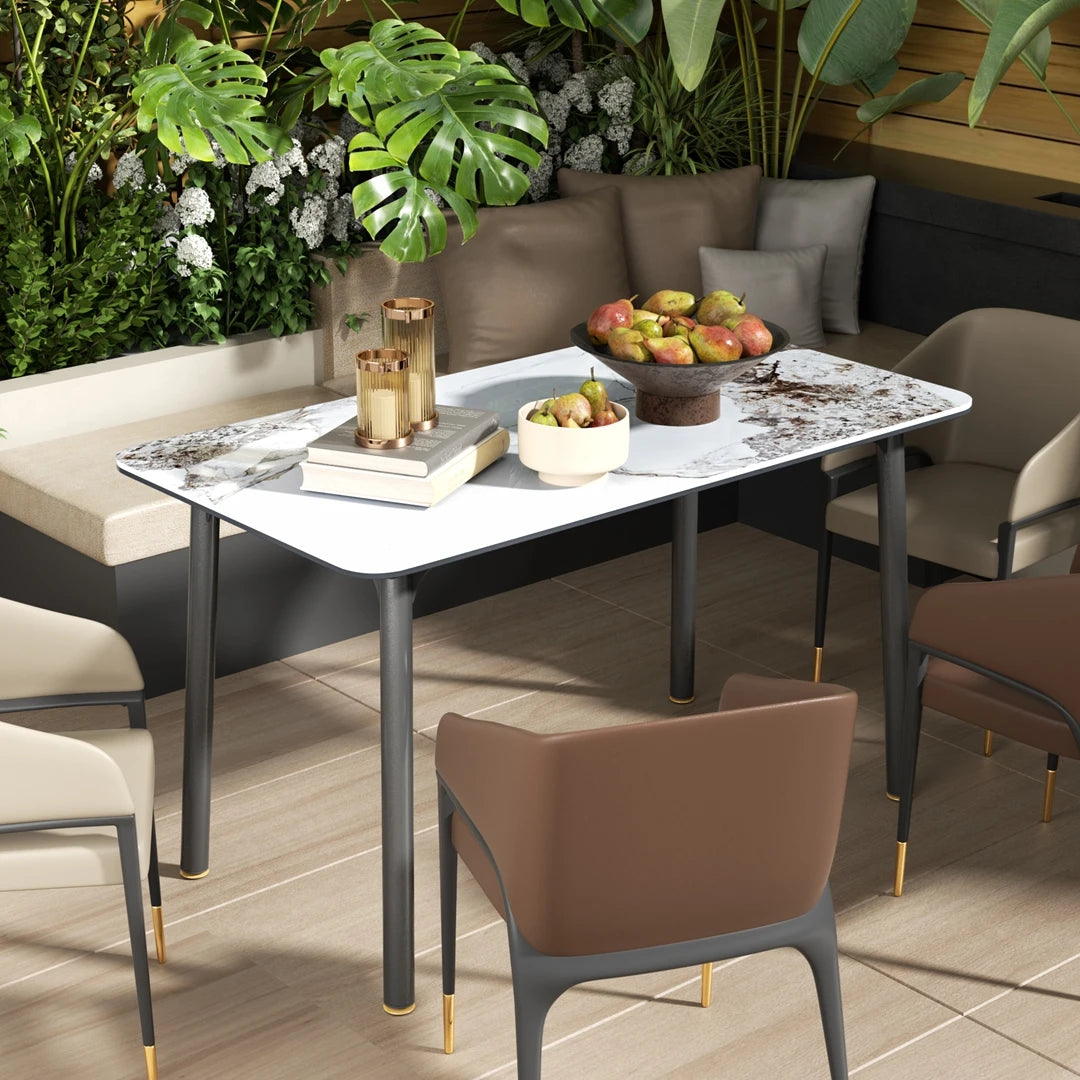 63''Rectangular Sintered Stone Dining Table Tempered Glass Top & Aluminum Frame Kitchen Table for 6-8 Persons No Chairs Included