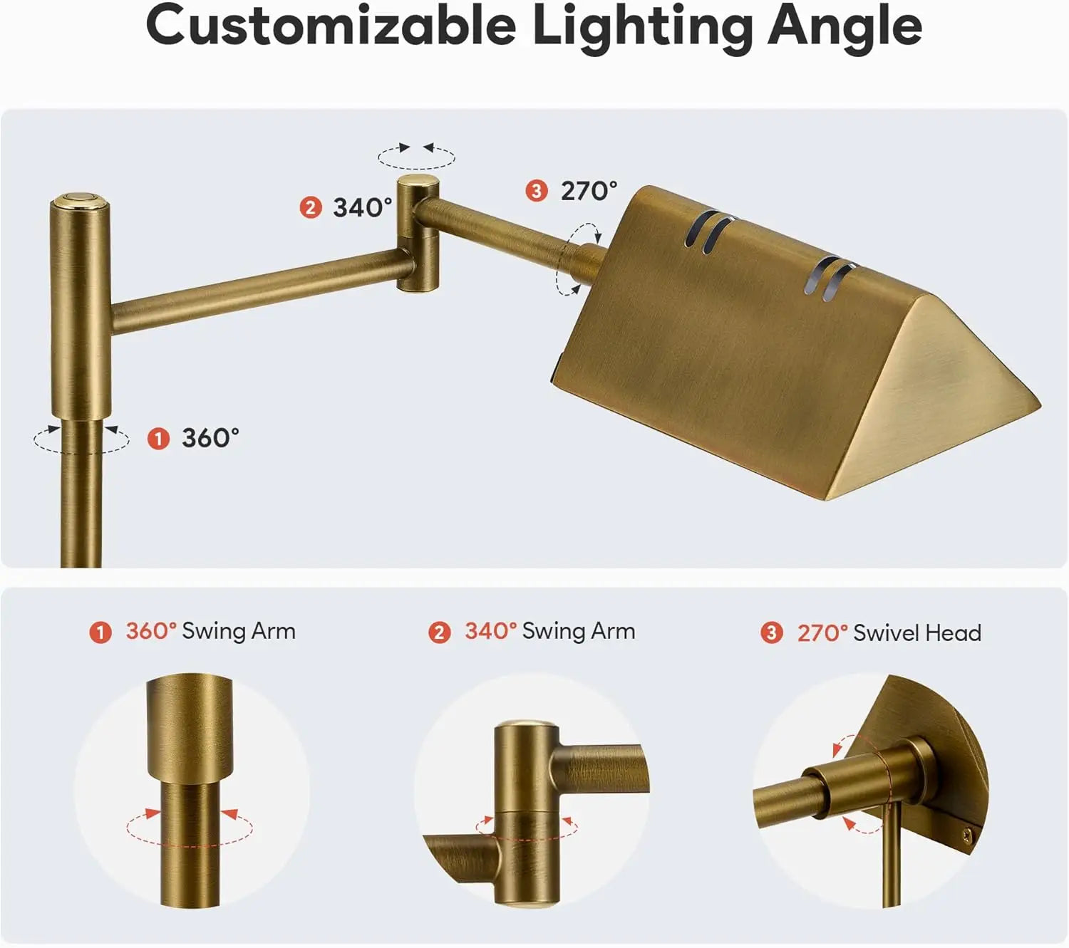 Dimmable 56' LED Floor Lamp, Adjustable Height, 3 Color Temperatures, Antique Brass Standing Lamp for Living Room & Bedroom