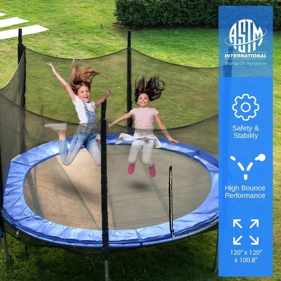 Trampoline Outdoor 8FT with Enclosure Net Ladder and Anti-Rust Coating ASTM Approved Recreational Trampolines Heavy Duty Yard Tr