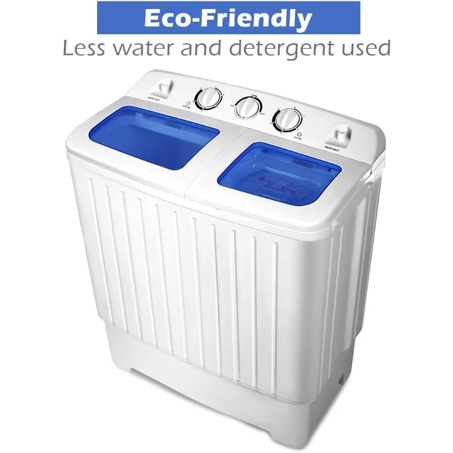 Portable Mini Compact Twin Tub Washing Machine 20lbs Washer Spain Spinner Portable Washing Machine Blue+ White