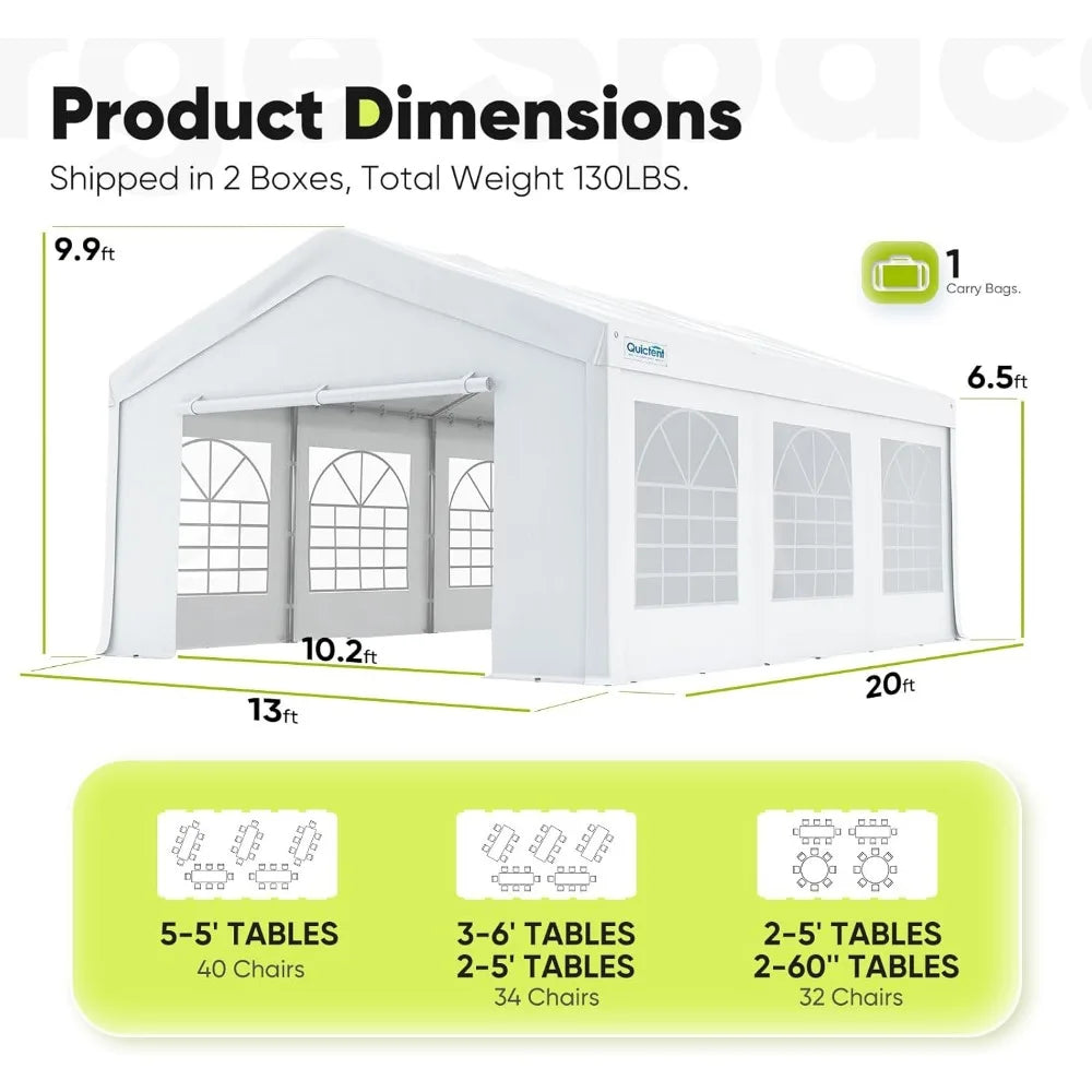 Premium 13x20 Party Tent Heavy Duty Outdoor Gazebo White Event Shelter Wedding Canopy Tent for Parties Carport BBQ with
