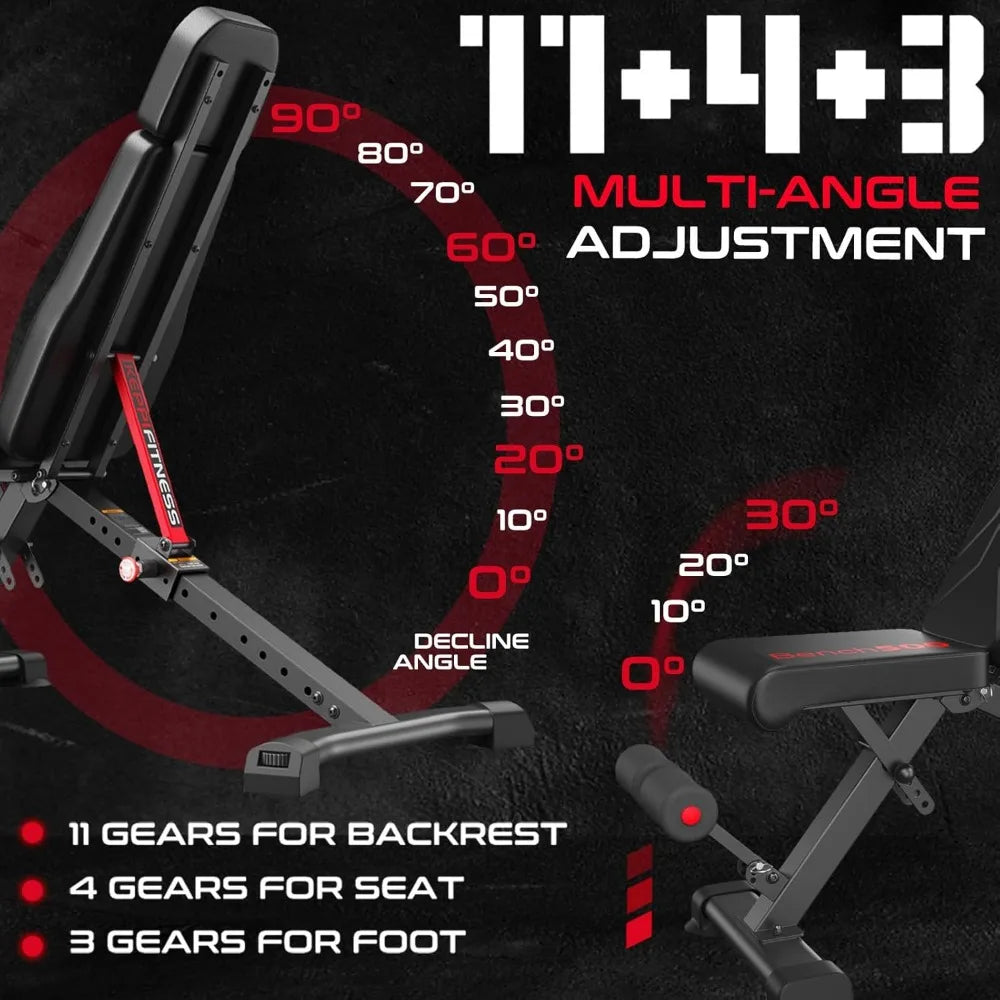 Bench, adjustable foldable exercise bench Press full body strength training, tilt down bench with quick folding - new version