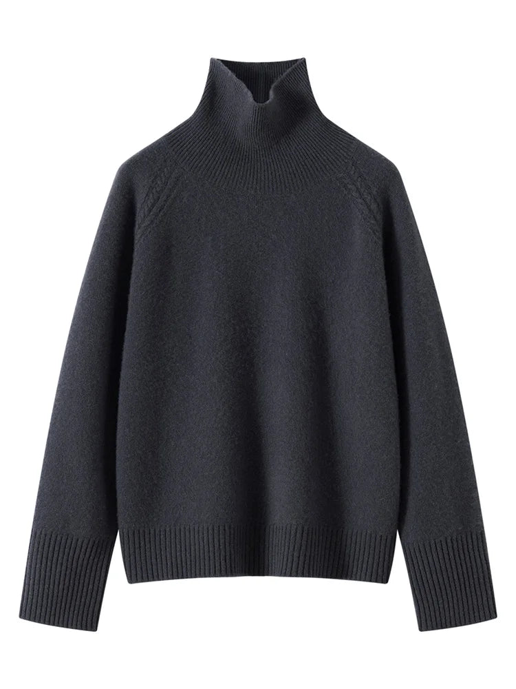 Autumn Winter 100% Cashmere Casual Solid Pullover Long Sleeves Sweater Wide-Leg Pants Two-Piece Set Soft Warm Women's Knitwear