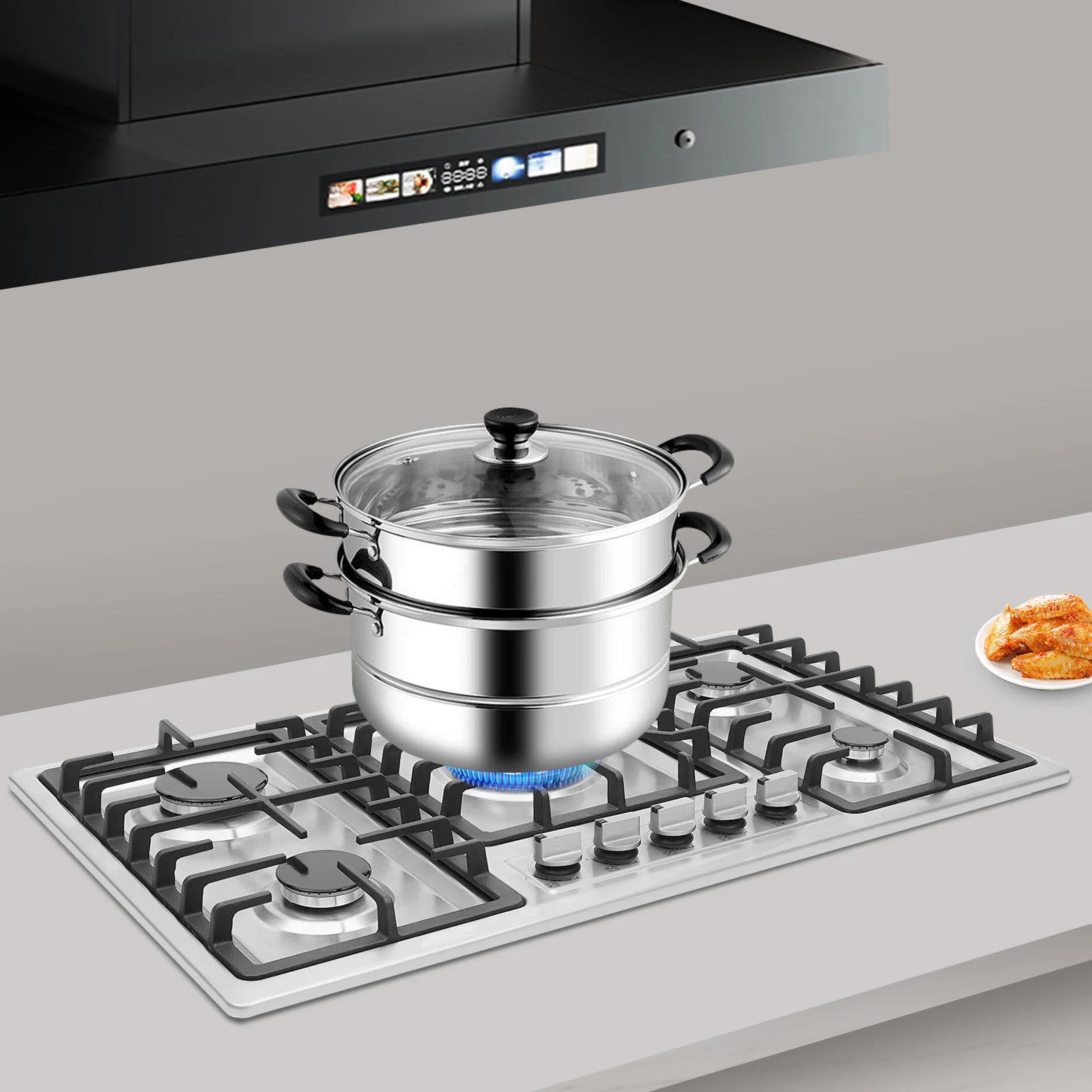 5 Burner Built-in Gas Cooktop 3.3KW NG Gas Stove Stainless Steel Gas Hob for Home Commercial Kitchen