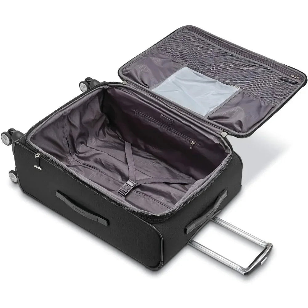 Expandable Softside Spinner Luggage with Medium Size, 25-Inch, Midnight Black, Checked Luggage for Travel