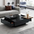 Merax Square Coffee Table with High Gloss Finish and 4 Hidden Drawers for Living Room Storage in Black